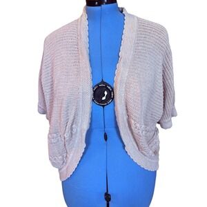 Westbound Woman Tan Knit Short Sleeve Open Front Cardigan Shrug Plus Size 2X